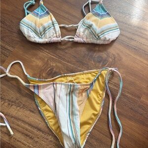 Striped Bikini Set with Yellow Accents